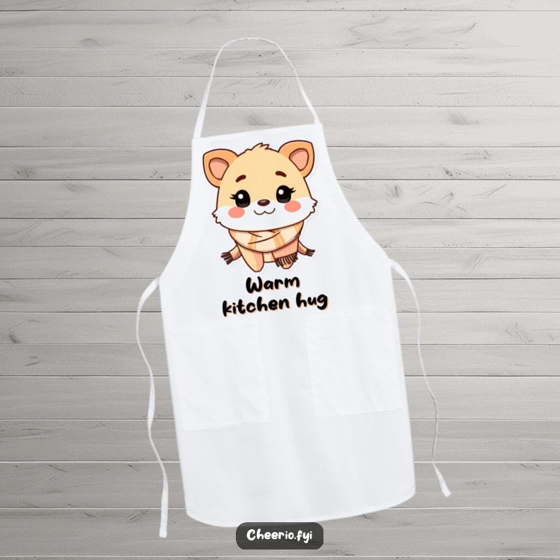 Funny creature scarf apron, bringing cozy cheer and humor to the kitchen.