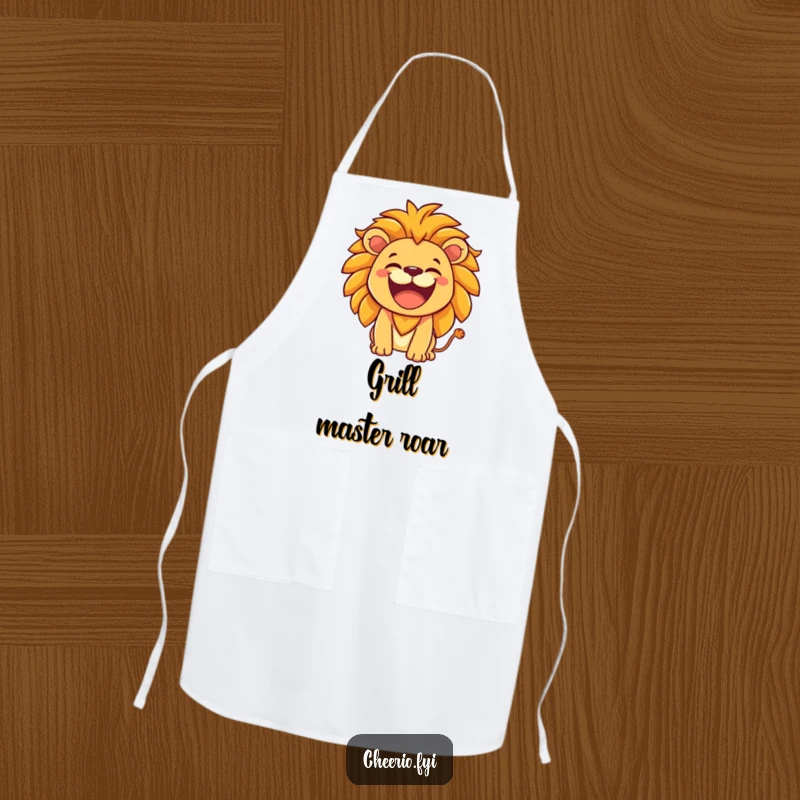 Funny Lion Apron: A lion with a hearty laugh roars friendly, perfect for entertaining and culinary endeavors. A great funny gift.