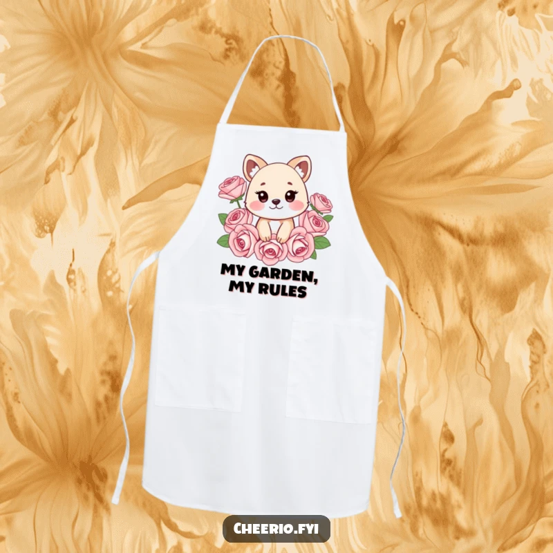Funny apron with a cheeky animal and stylized roses, perfect for kitchen fun and protecting clothes with a humorous, stylish design, ideal funny gift.