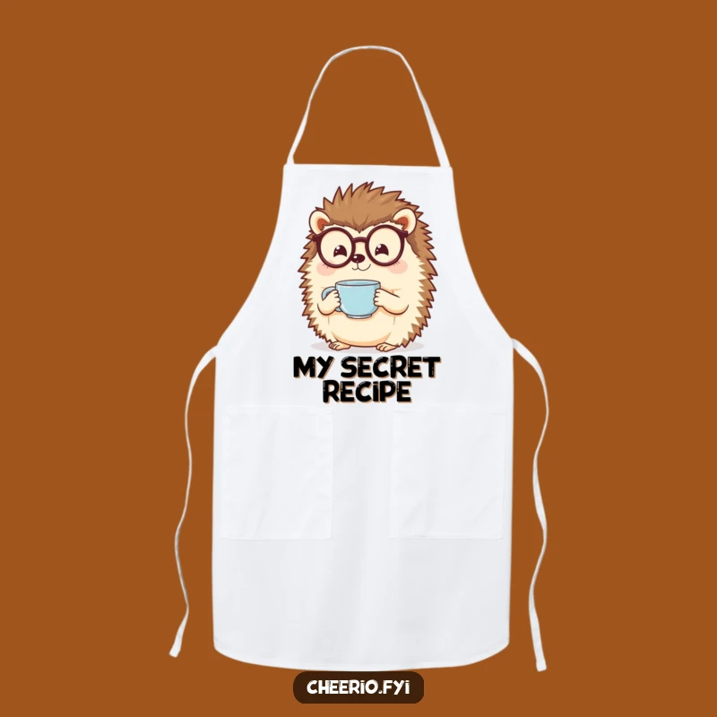 Funny Hedgehog Apron: Specs & Tea - Kitchen Comfort Gift