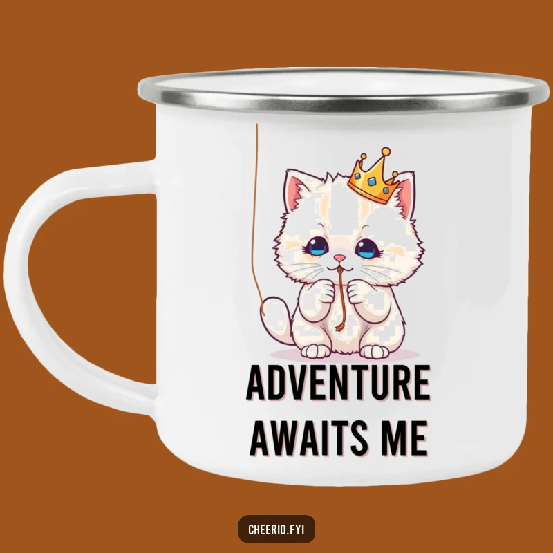 Funny Crown Cat Camping Mug - Durable Kitty Enamel Mug, Perfect Funny Gift!