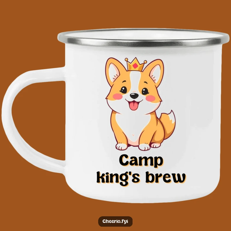 Funny Corgi Crown Enamel Camping Mug - Royal Dog Outdoor Adventure Gift