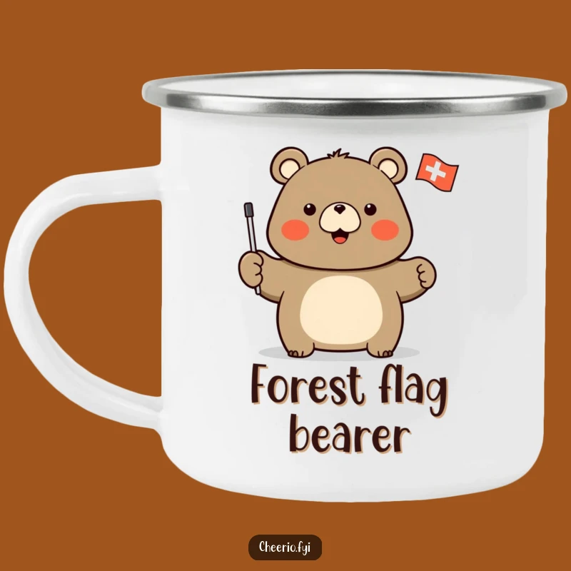 Funny Bear Campfire Mug: Stout Bear Waving Cross Flag for Outdoor Pride