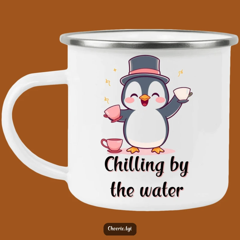 Funny Penguin Juggling Camping Mug: Whimsical Outdoor Fun