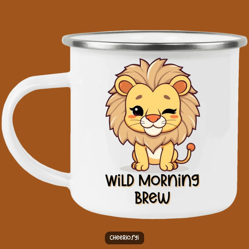 Funny Lion Wink Camping Mug: Regal Adventures Await