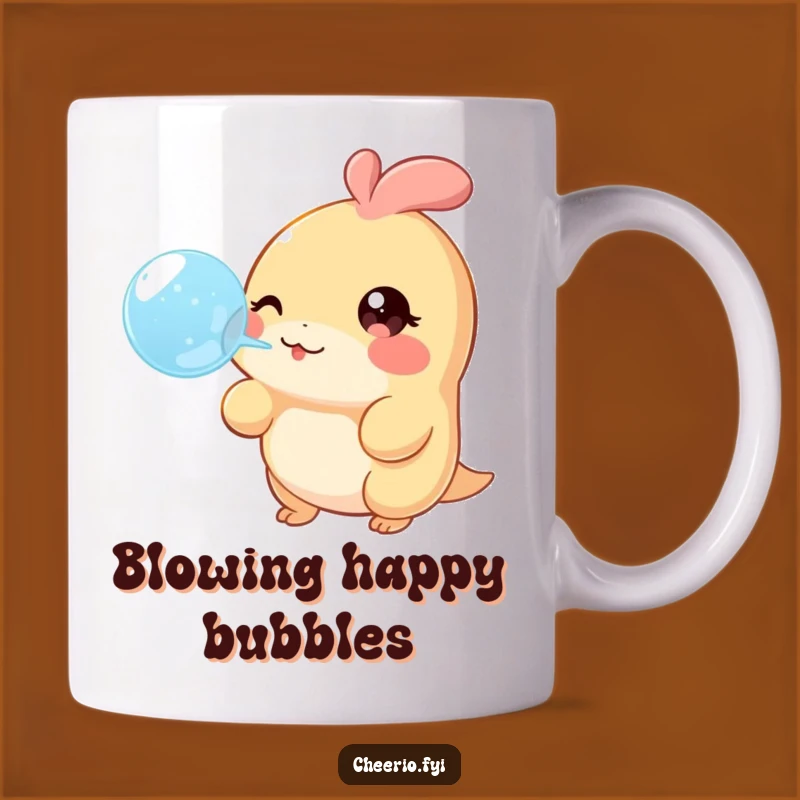 Funny Bubble Creature Mug: Twinkling Eyes, Cheerful Blow, Perfect Gift!