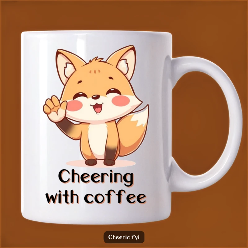 Funny Fox Cheering Mug: Happy Fanatic, Enthusiastic Humorous Gift