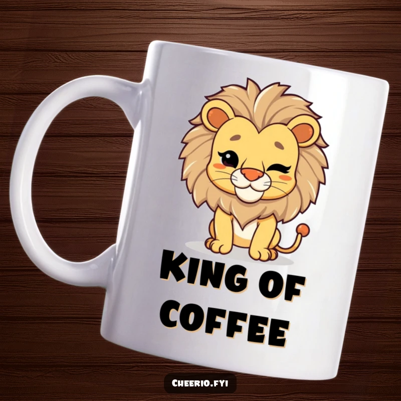 Funny Lion Wink Mug: A proud lion with a regal pose gives a confident, mischievous wink, showing its playful side.