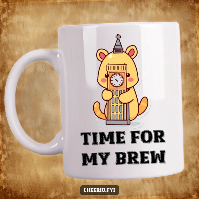 Funny cartoon animal embracing a stylized Big Ben icon, perfect for a humorous London-themed gift.