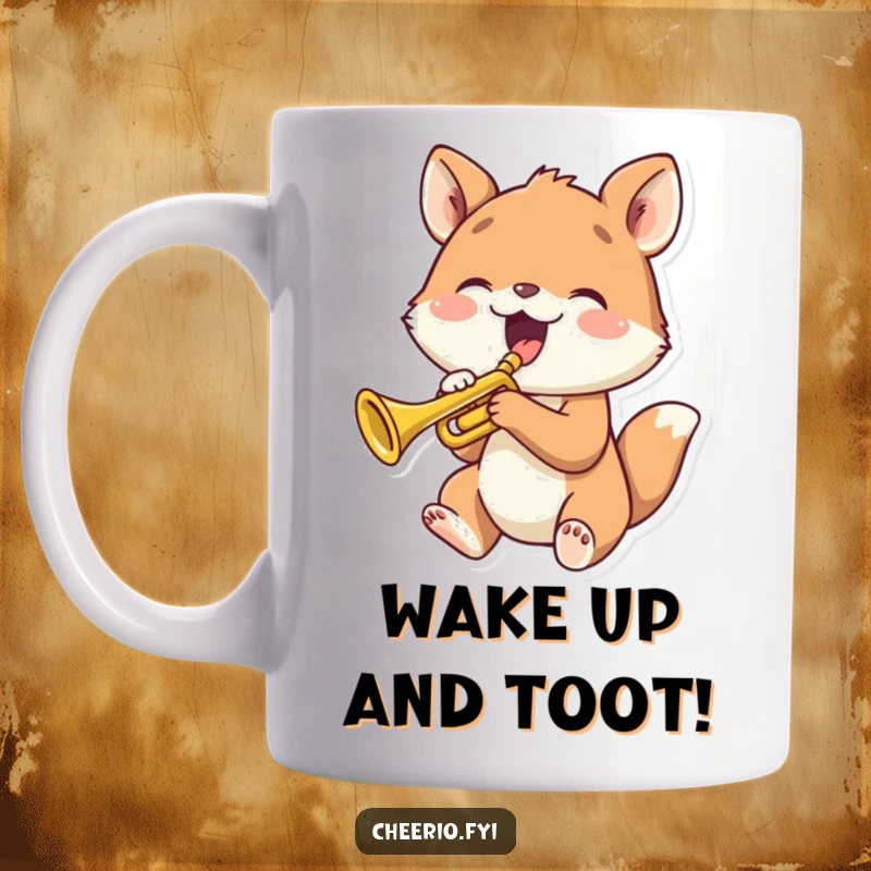 Funny animal joyfully playing a tiny trumpet, perfect for a musical and humorous gift.