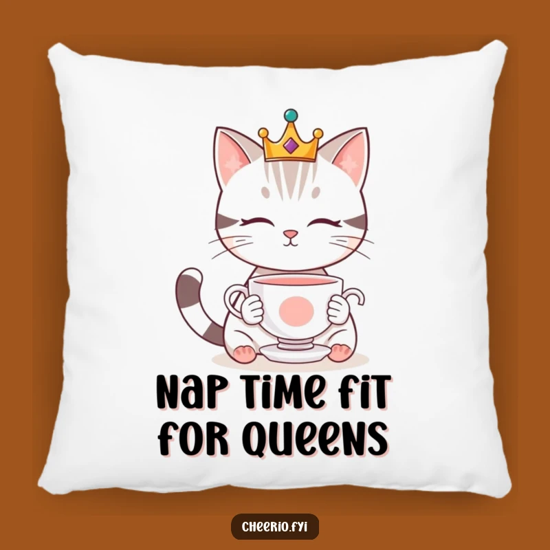 Funny Royal Cat Pillow: Crowned & Tea Gazing - Cozy Comfort & Funny Gift
