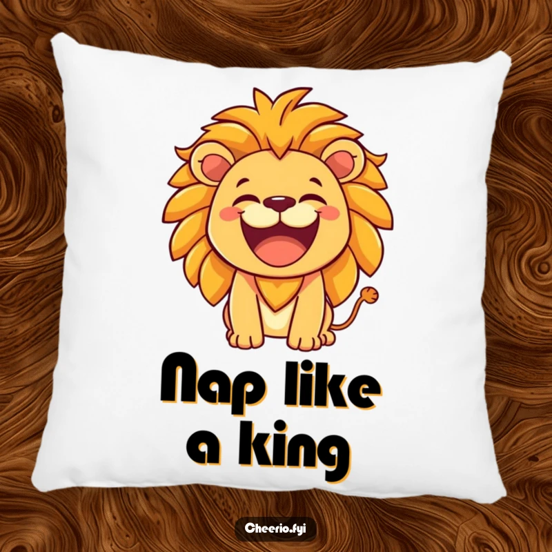Funny Lion Pillow: A lion with a hearty laugh roars friendly, providing comfort and bold humor for any space. A perfect funny gift.