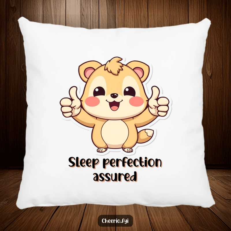 Funny Happy Bear Pillow: A soft pillow with a joyful bear character giving two thumbs up, perfect for comfort, funny gift.