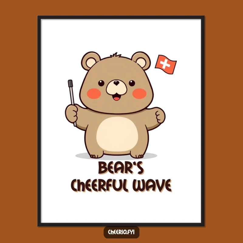 Funny Bear Flag Digital Art: Waving Bear Print, Instant Funny Gift