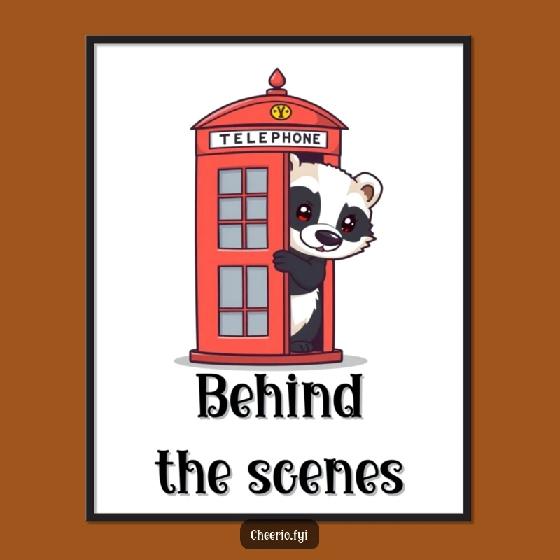 Funny Badger Digital Art Print - Whimsical British Telephone Box Artwork for Walls
