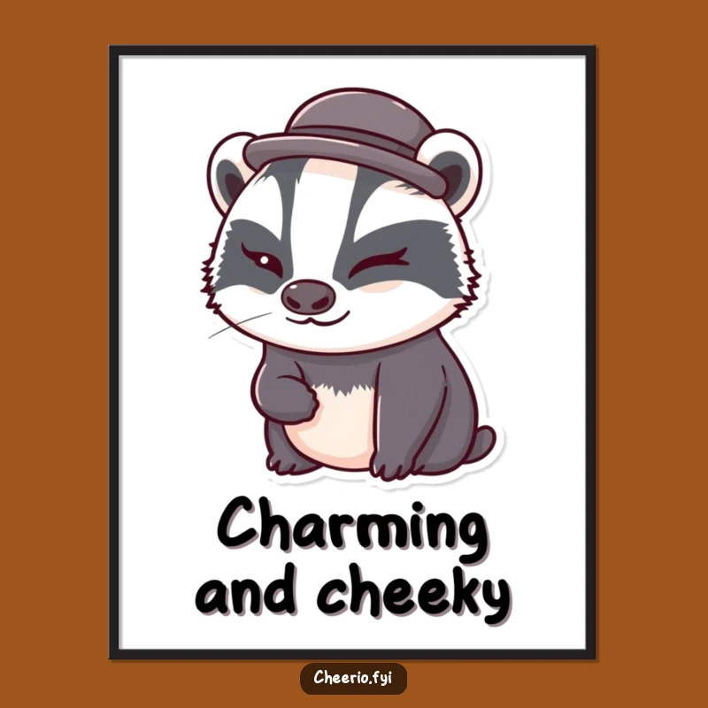 Funny Badger Bowler Hat Digital Art: Whimsical Animal Print, Cute Gift