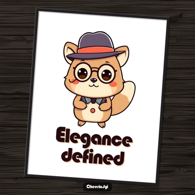 Funny digital art print of an animal in a bowler hat and monocle performing a graceful curtsey, for instant humor.