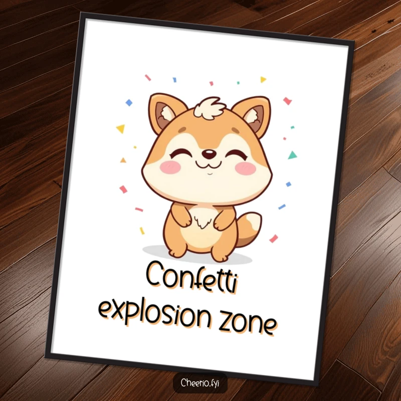 Funny digital art print of a happy animal with a confident smirk, throwing confetti, perfect for adding instant party flair.