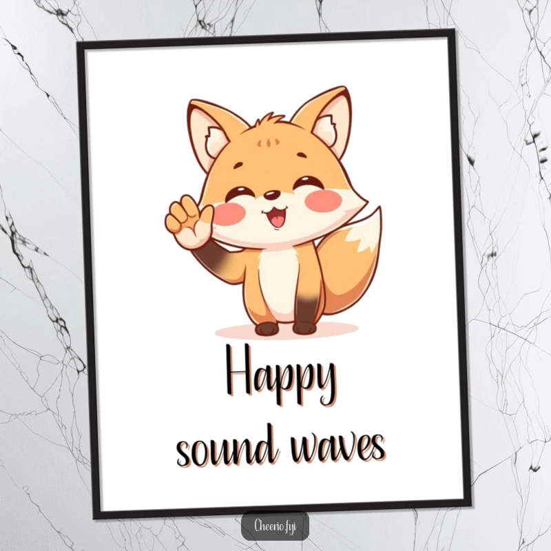 Funny digital art print of a spirited fox character enthusiastically cheering with a cupped hand, perfect for instant energetic and humorous decor.