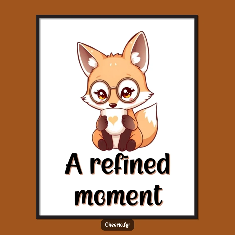 Funny Fox Monocle Tea Digital Print, Sophisticated Art Perfect Gift