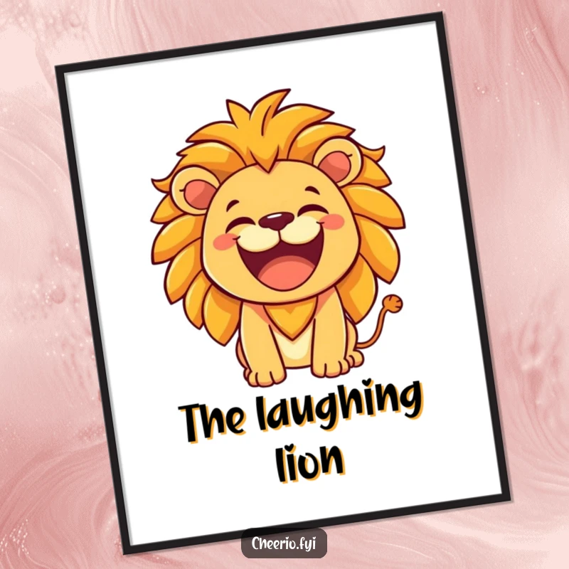 Funny Lion Digital Art Print: A lion with a hearty laugh roars friendly, capturing bold energy. An excellent funny gift.