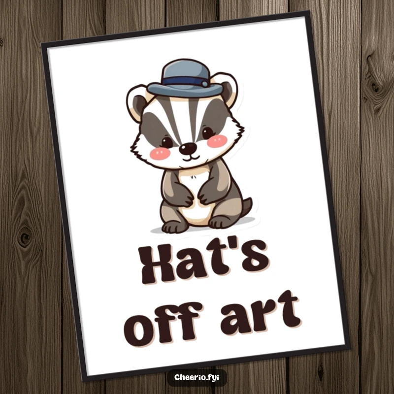 Funny digital art print of a dapper badger character tipping a miniature bowler hat, perfect for adding instant whimsical decor.