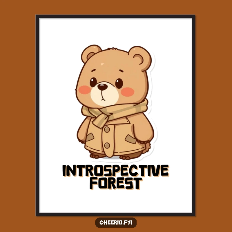 Funny Thoughtful Bear Digital Art - Printable Tweed Decor, Instant Funny Gift!