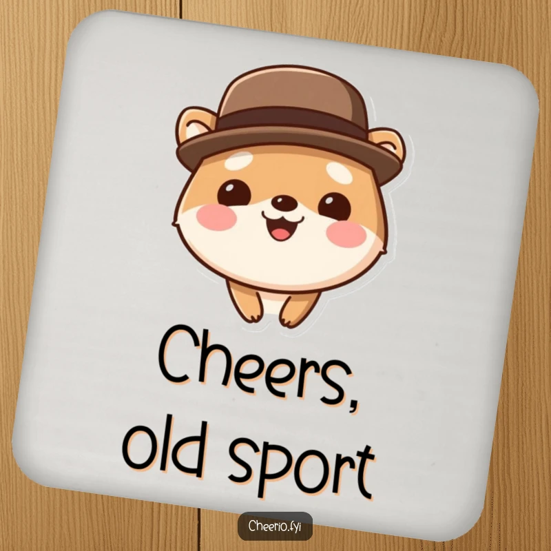 Funny cute animal coaster wearing a bowler hat, smiling broadly, perfect for adding dapper, humorous protection to any table.