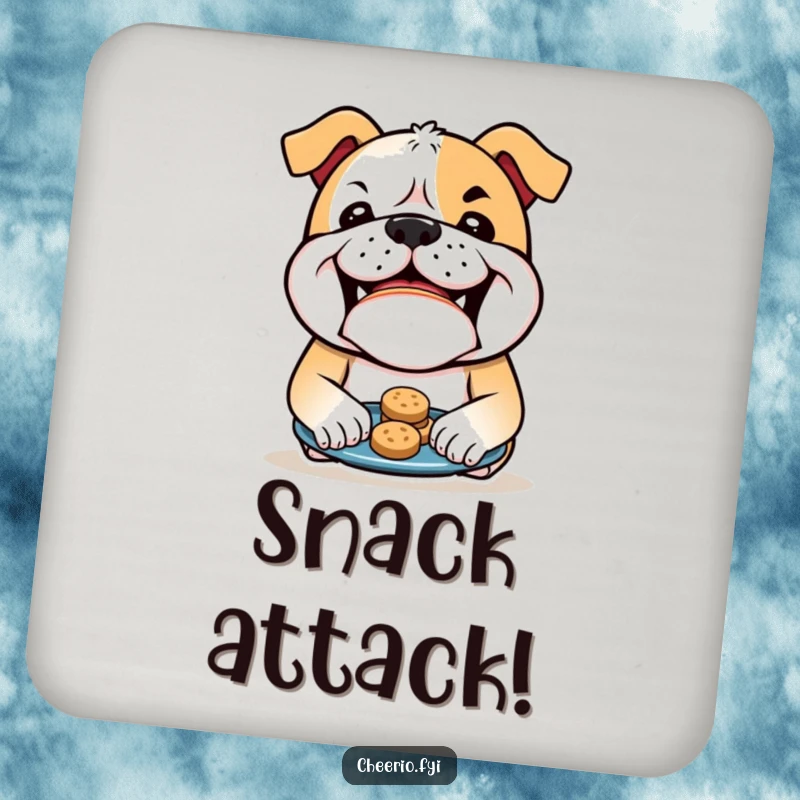Funny Bulldog Coaster: A bulldog with a mischievous grin offers biscuits, protecting surfaces with canine charm. A delightful funny gift.