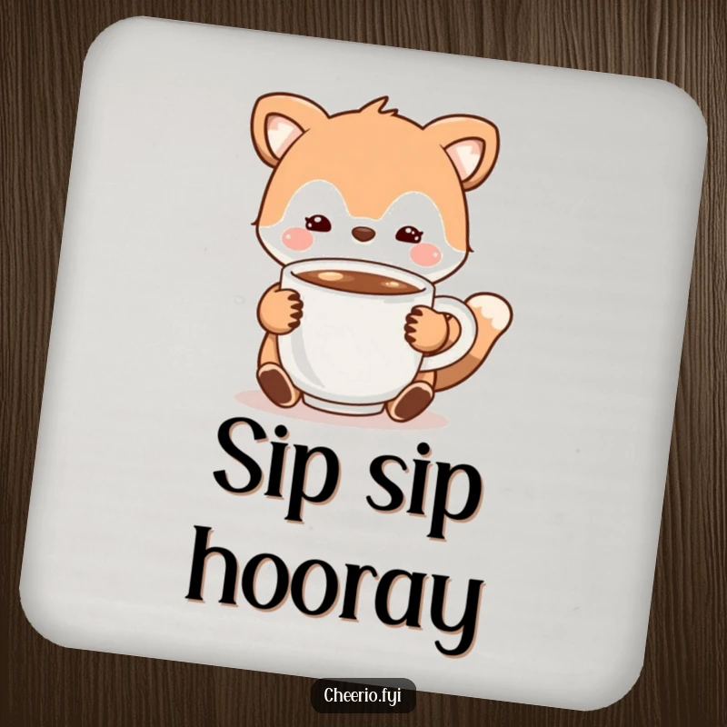 Funny Coaster with an animal character offering a warm cup of cocoa, protecting surfaces with cozy charm.