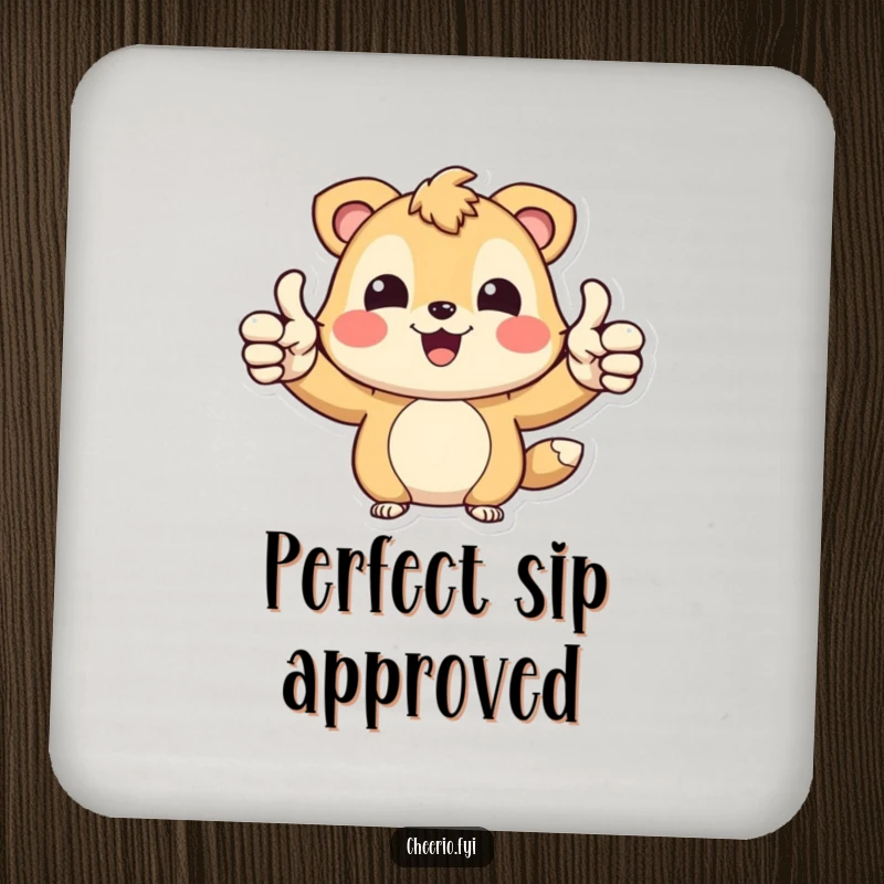Funny Happy Bear Coaster: A joyful bear character giving two thumbs up, protecting surfaces with humor, a funny gift.