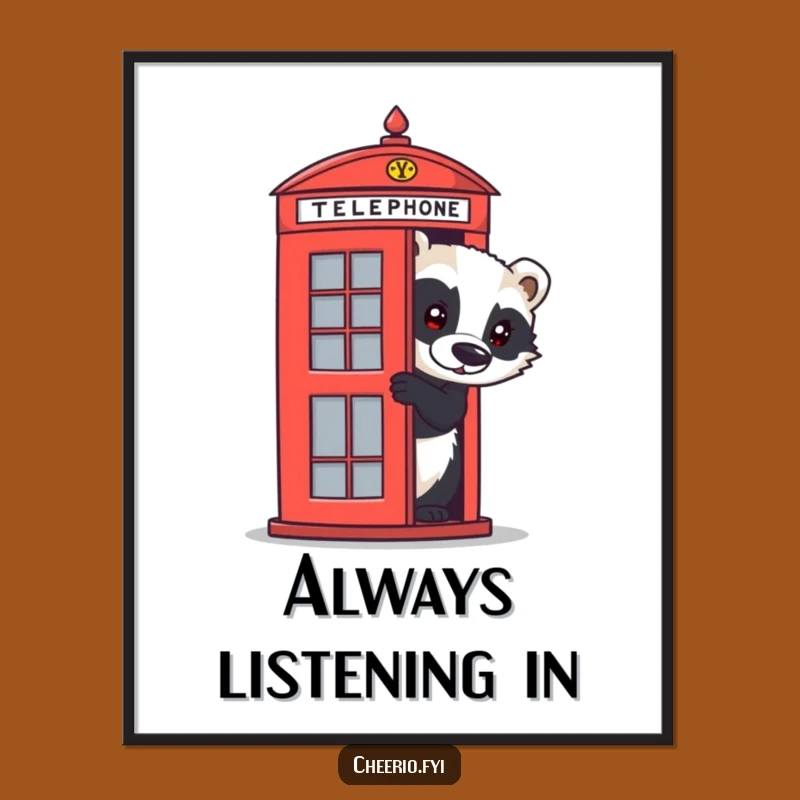 Funny Badger Poster - Quirky British Telephone Box Wall Art for Humorous Decor