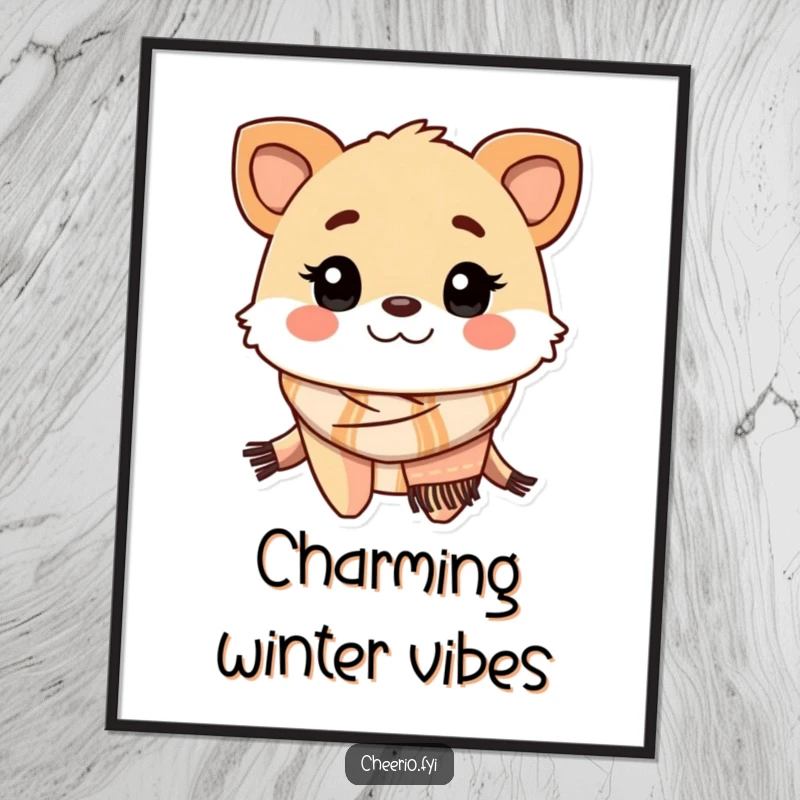 Funny creature scarf poster, bringing cozy humor and friendly winter vibes to any room.