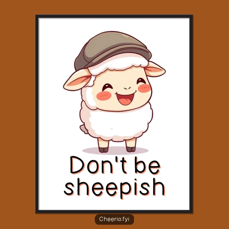 Funny Sheep Flat Cap Poster: Joyful Laughing Art Print