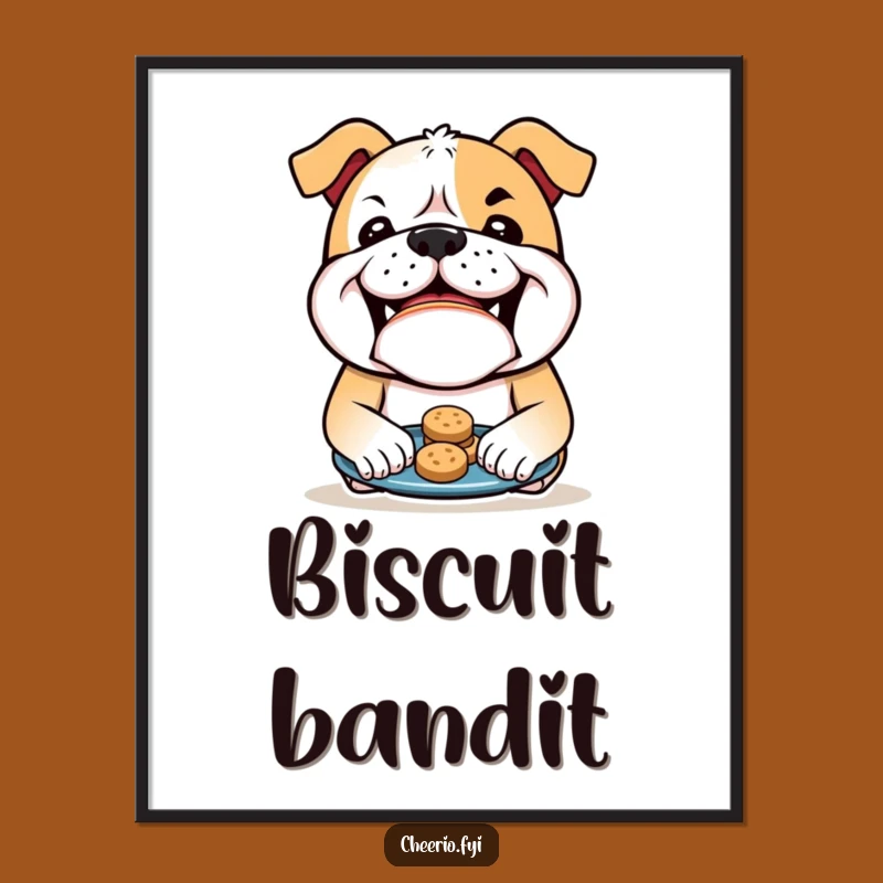 Funny Bulldog Biscuits Poster - Mischievous Wall Art Gift