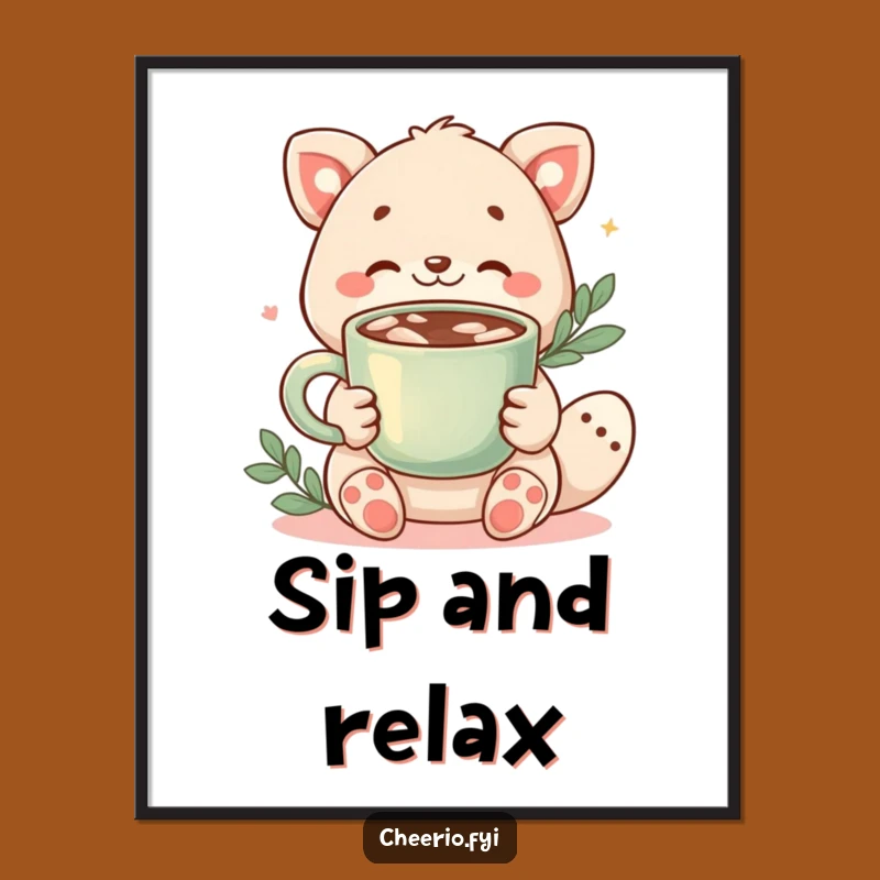Funny Cozy Cocoa Animal Poster - Warm Drink Wall Art Gift