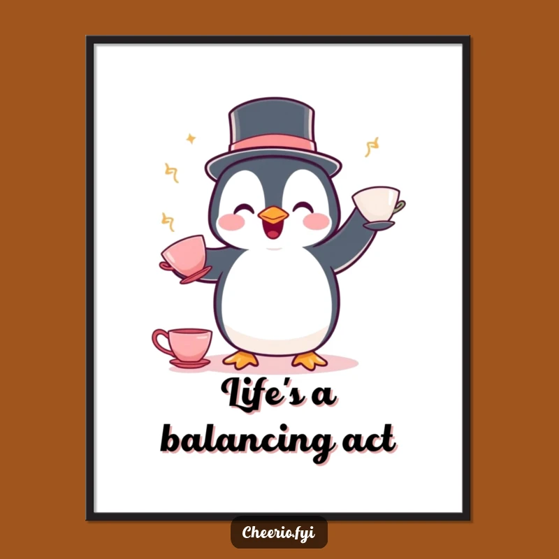 Funny Penguin Juggling Poster: Whimsical Performance Art