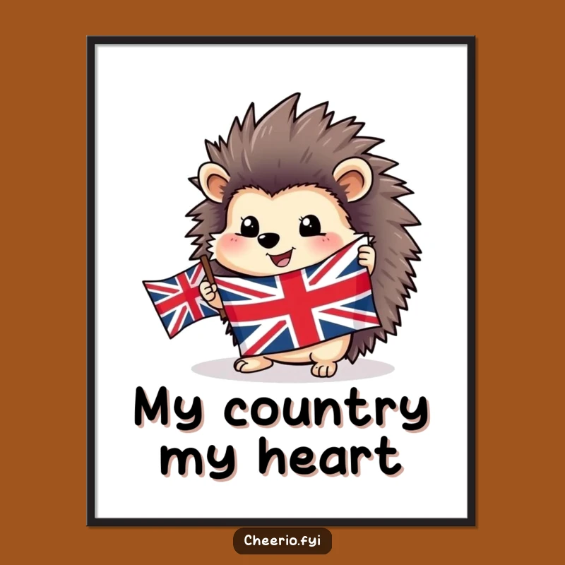 Funny Hedgehog Poster - Joyful British Flag Wall Art for Patriotic Decor