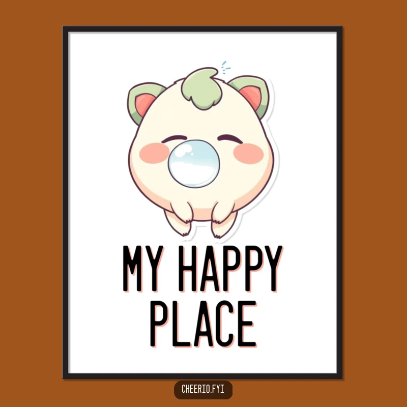 Funny Bubble Art Poster: Twinkling Creature's Cheerful Bubble Creation for Happy Walls