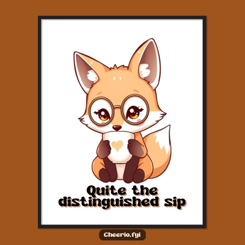 Funny Fox Monocle Tea Poster, Sophisticated Art Perfect Gift