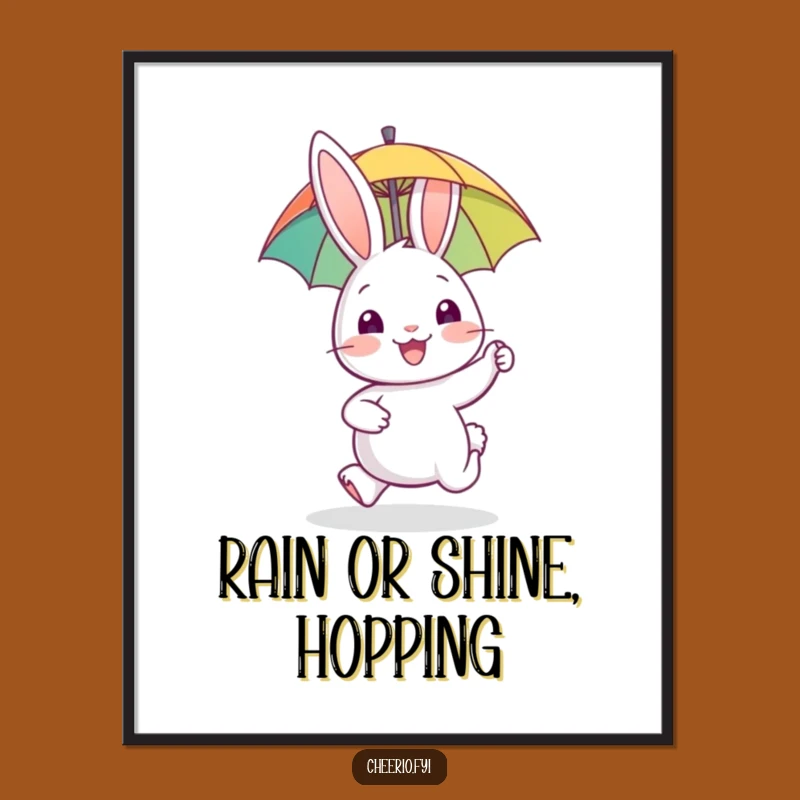 Funny Rabbit Umbrella Poster: Happy Hopper Art, Cheerful Wall Decor & Funny Gift