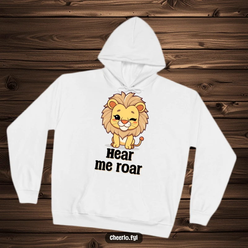 Funny Lion Wink Hoodie: A proud lion in a regal pose winks, offering majestic comfort and playful charm.