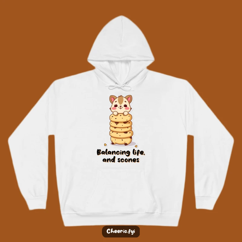 Funny Scone Balancing Animal Hoodie: Cozy Hoodie with Playful Character, Perfect Funny Gift