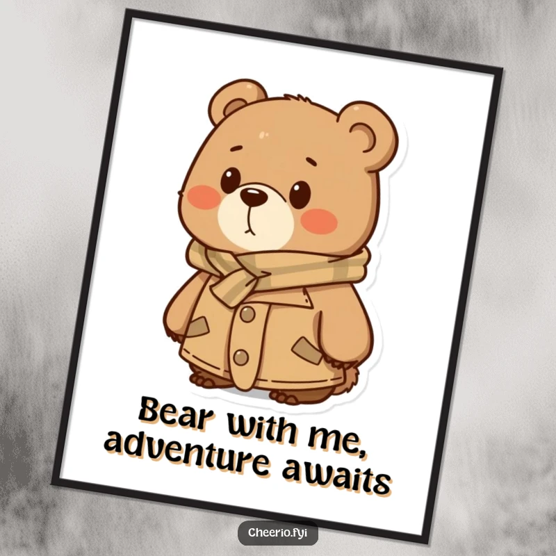 Funny Free Printable Wall Art: A bear dressed in tweed and scarf looks thoughtfully into the distance, adding charm.