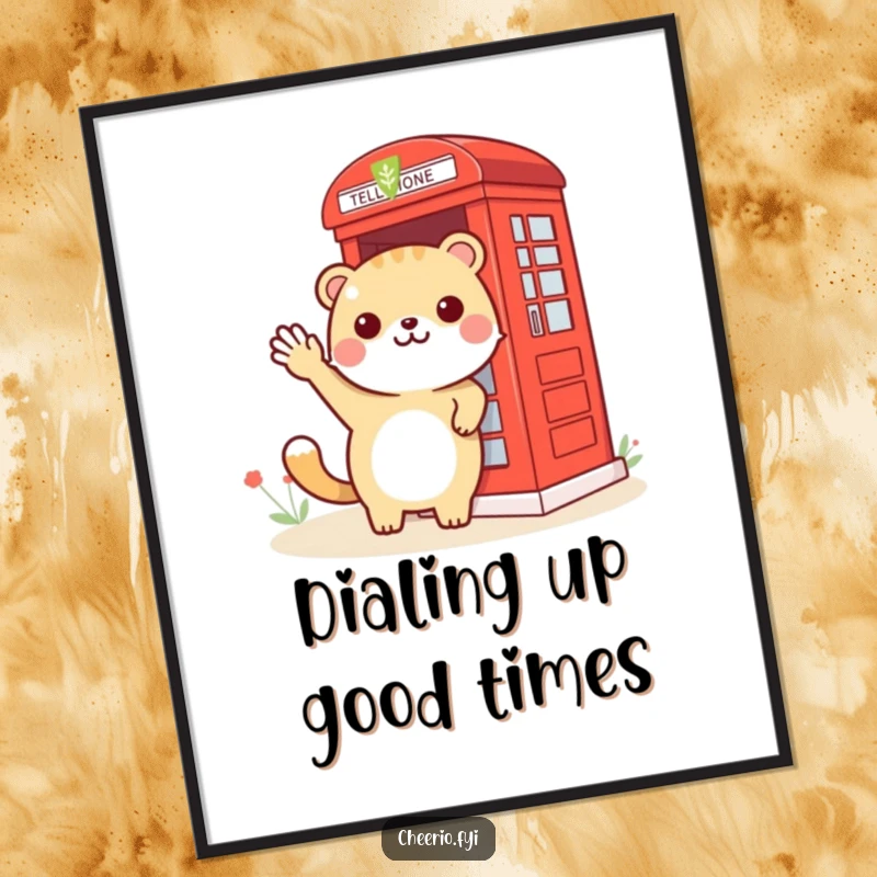 Funny Free Printable Wall Art showcasing an animal waving towards a classic red phone booth, perfect for downloadable decor.