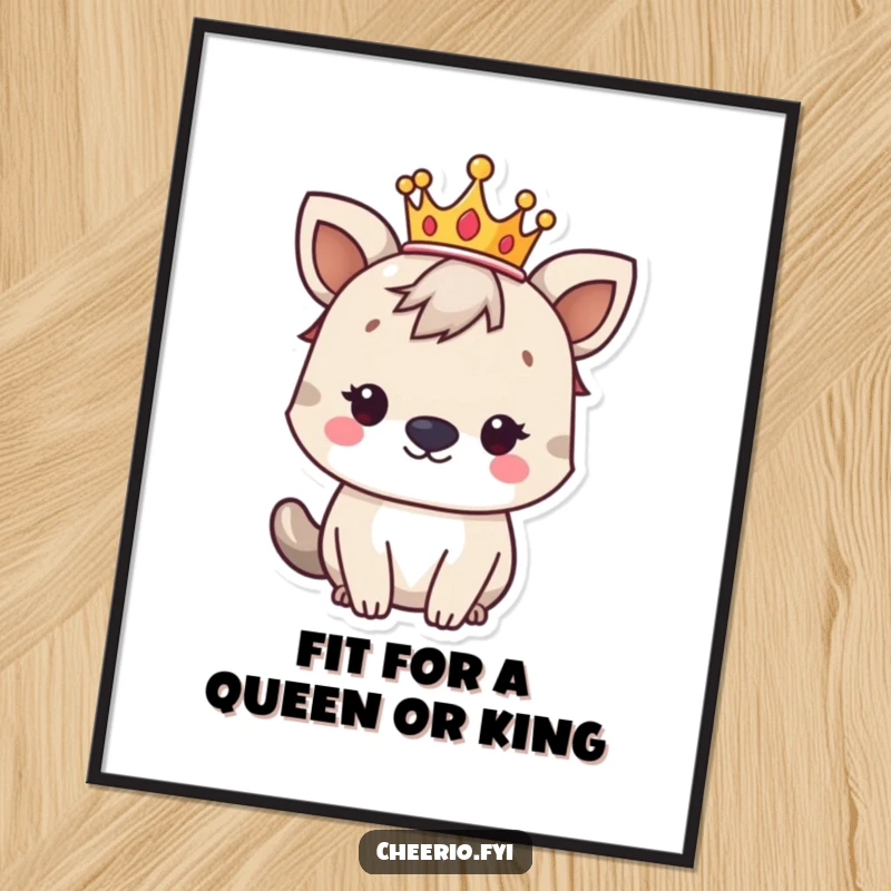 Funny Free Printable Wall Art: A distinguished British animal elegantly wearing a small crown, showcasing regal charm.