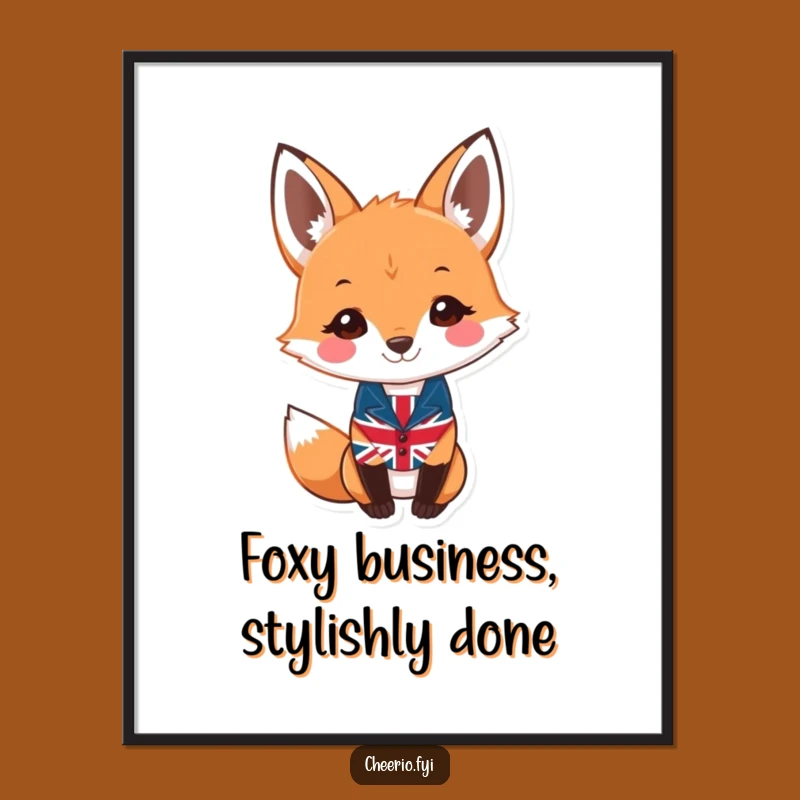 Free Printable Wall Art: Smiling Fox in Union Jack Vest - Stylish Downloadable Decor