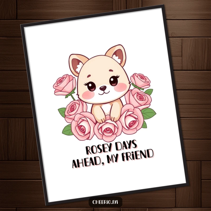 Funny Free Printable Wall Art: Cheeky animal with a sly grin surrounded by stylized roses, a humorous and charming downloadable art piece.