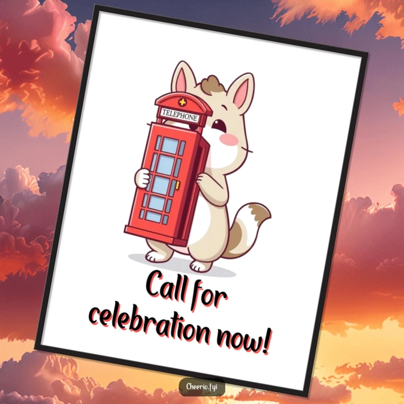 Funny Free Printable Wall Art: Proud animal striking a pose by a quintessential red telephone box, a humorous piece of downloadable London art.