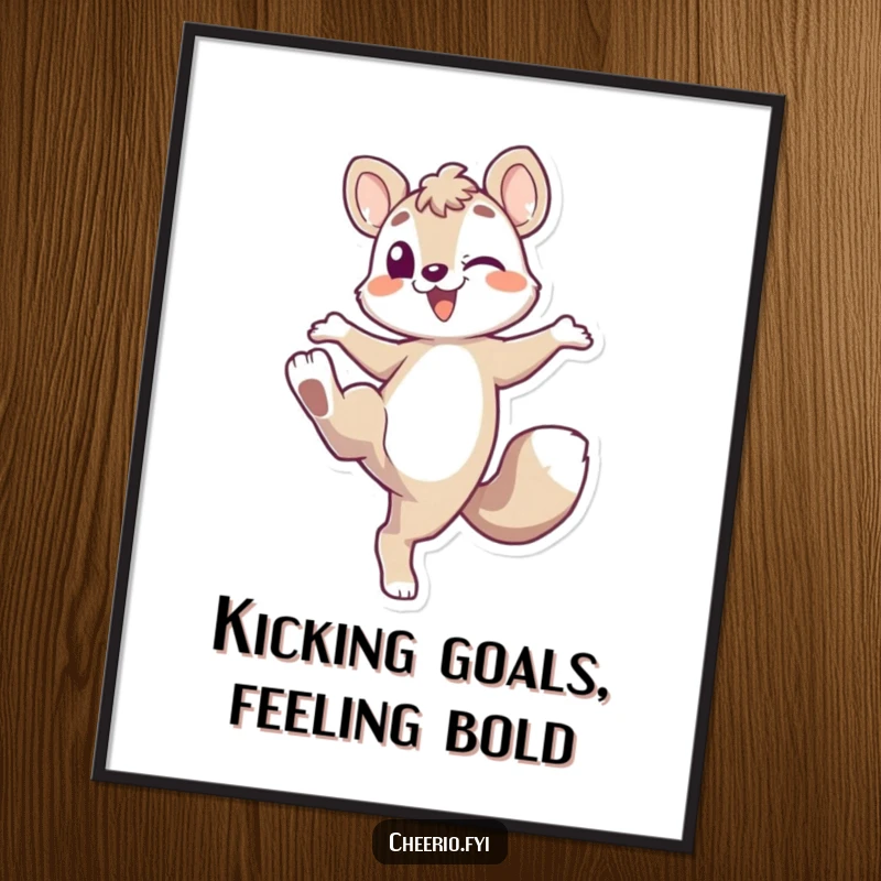 Funny Free Printable Wall Art: Energetic animal character playfully kicking its leg up, adding dynamic and fun energy to the room.